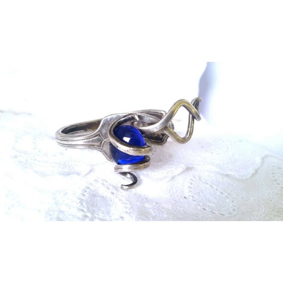 Silver plated fork-  blue glass stone - Picture 1 of 5